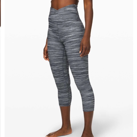 Lululemon Align Crop 21*Cross Waist Mini Space Dye Herringbone Heathered Black 2 - Picture 2 of 3